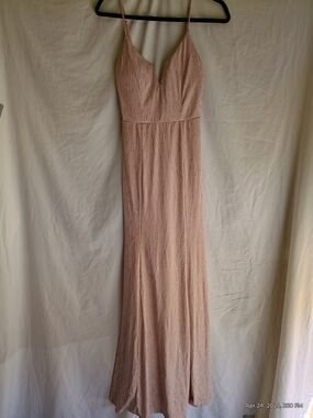 City Triangles Blush Lace Maxi Dress with Spaghetti Straps